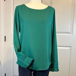 Ann Taylor Teal Blouse with Pleated Cuffs